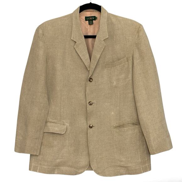 VTG J Crew Mens Jacket XL Tall Beige Linen Unstructured Blazer Sport Coat Preppy - Picture 1 of 16
